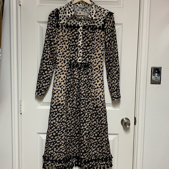 NEVER FULLY DRESSED Edna Leopard Print Tassel Midi Shirt Dress Size S - Picture 4 of 11
